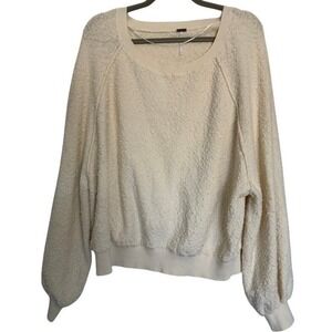 Free People Found My Friend Pullover Ivory Cream Bouclé Knit Sweater OB1222468 M